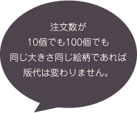 注文数が10個でも100個でも同じ大きさ同じ絵柄であれば版代は変わりません。